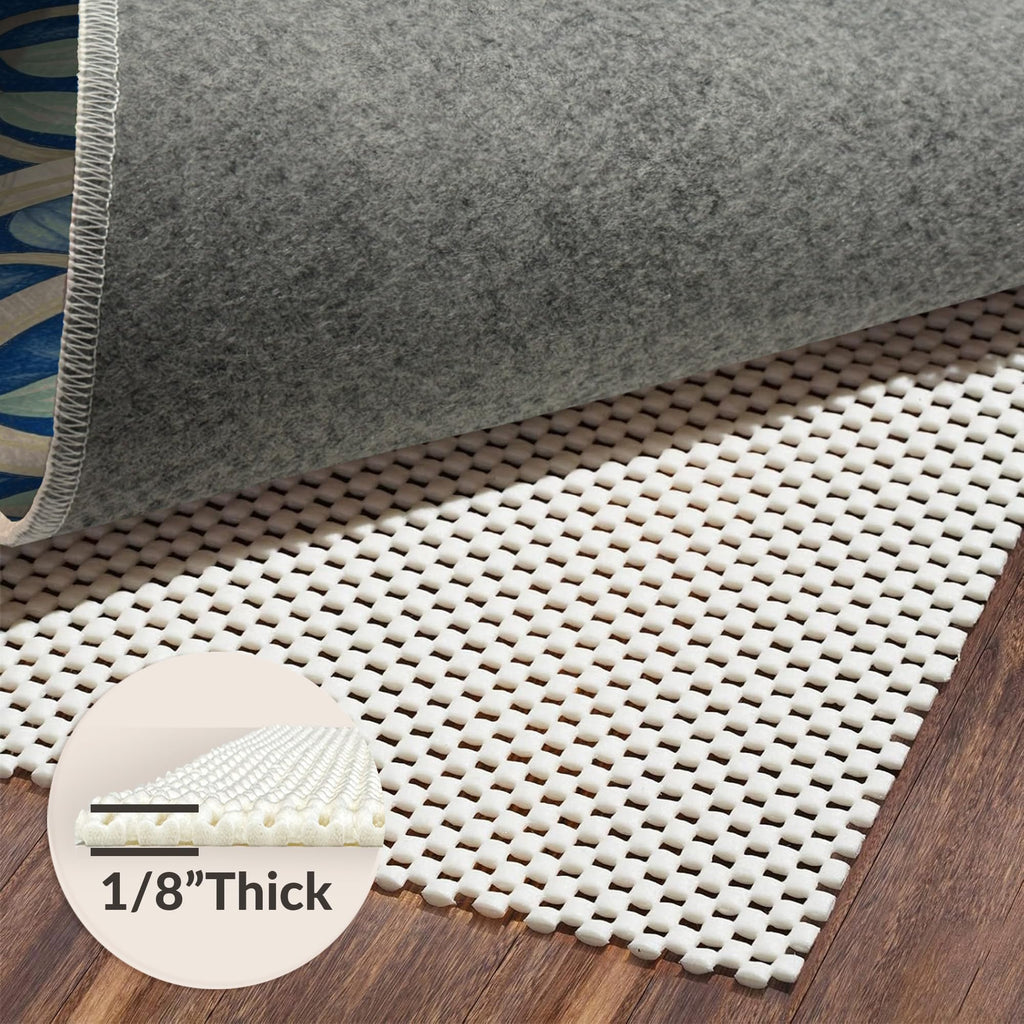 Design&I Low Pile Flatwoven Area Rug 8x10, Premium Zen Relaxation Mat with Eastern Inspired Motifs, Machine Washable, Stain Resistant Indoor Rug for Living Room, Bedroom, Non Slip(Blue, 8x10)