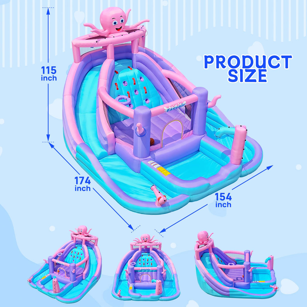Easyair Inflatable Bounce House Water Slide Combo, Blow Up Water Slides for Backyard, Kids Jumper with Climbing Wall, Basketball Hoop, Splash Pool with Blower