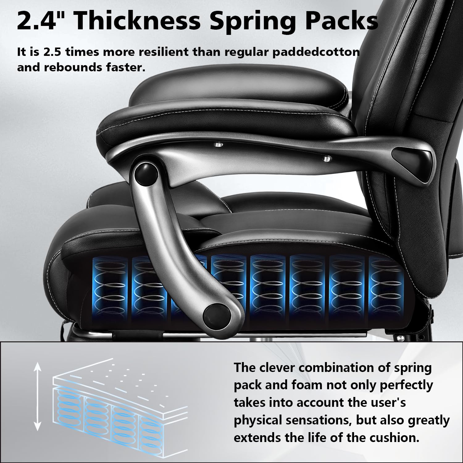 600lbs Big and Tall Office Chair for Heavy People,Heavy Duty Comfy Executive Office Desk Chair with Adjustable Lumbar Support,High Back Reclining PU Leather Computer Chair,Metal Base (Classic, Black)