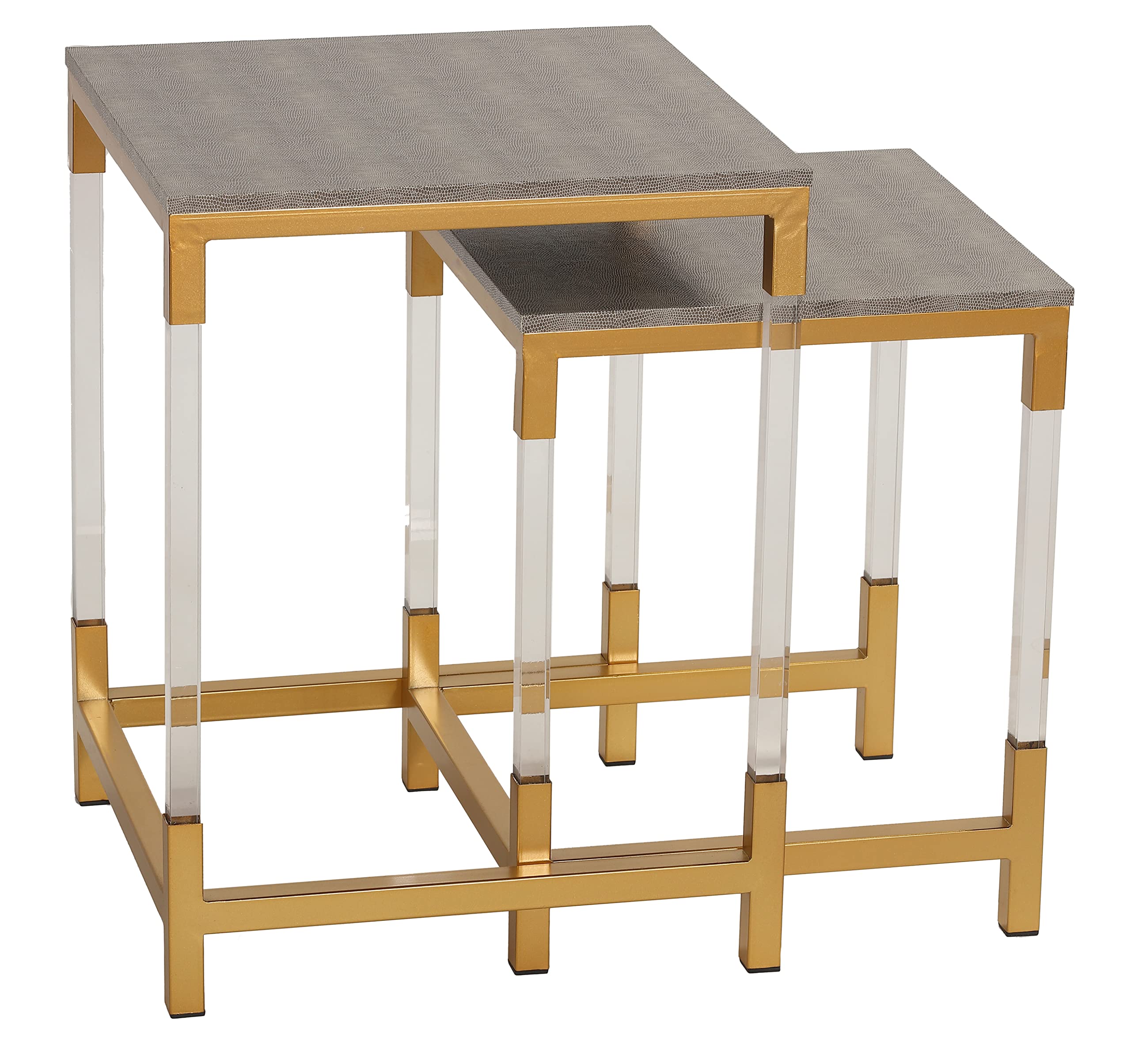 Cortesi Home Annidarsi Square Nesting Tables with Clear Acrylic Legs, Gold