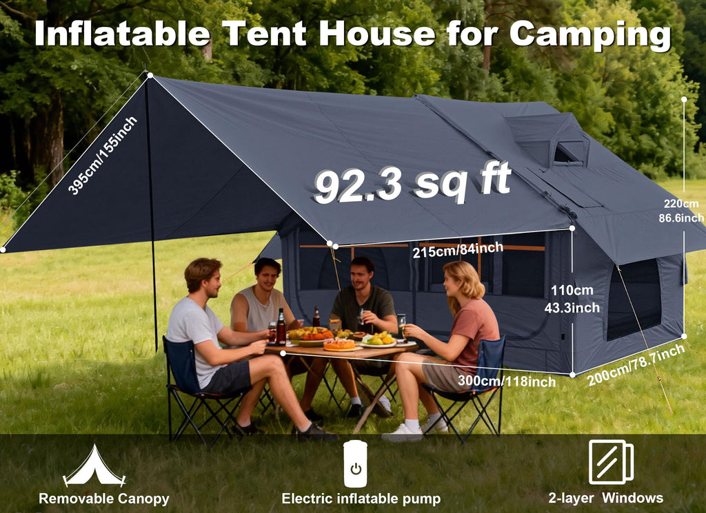 Inflatable Tents for Camping with Stove Jack, Electric Pump Blow Up Tent with Large Removable Tarps,Easy Setup Air Tent House, Waterproof Inflatable Hot Tent for Camping