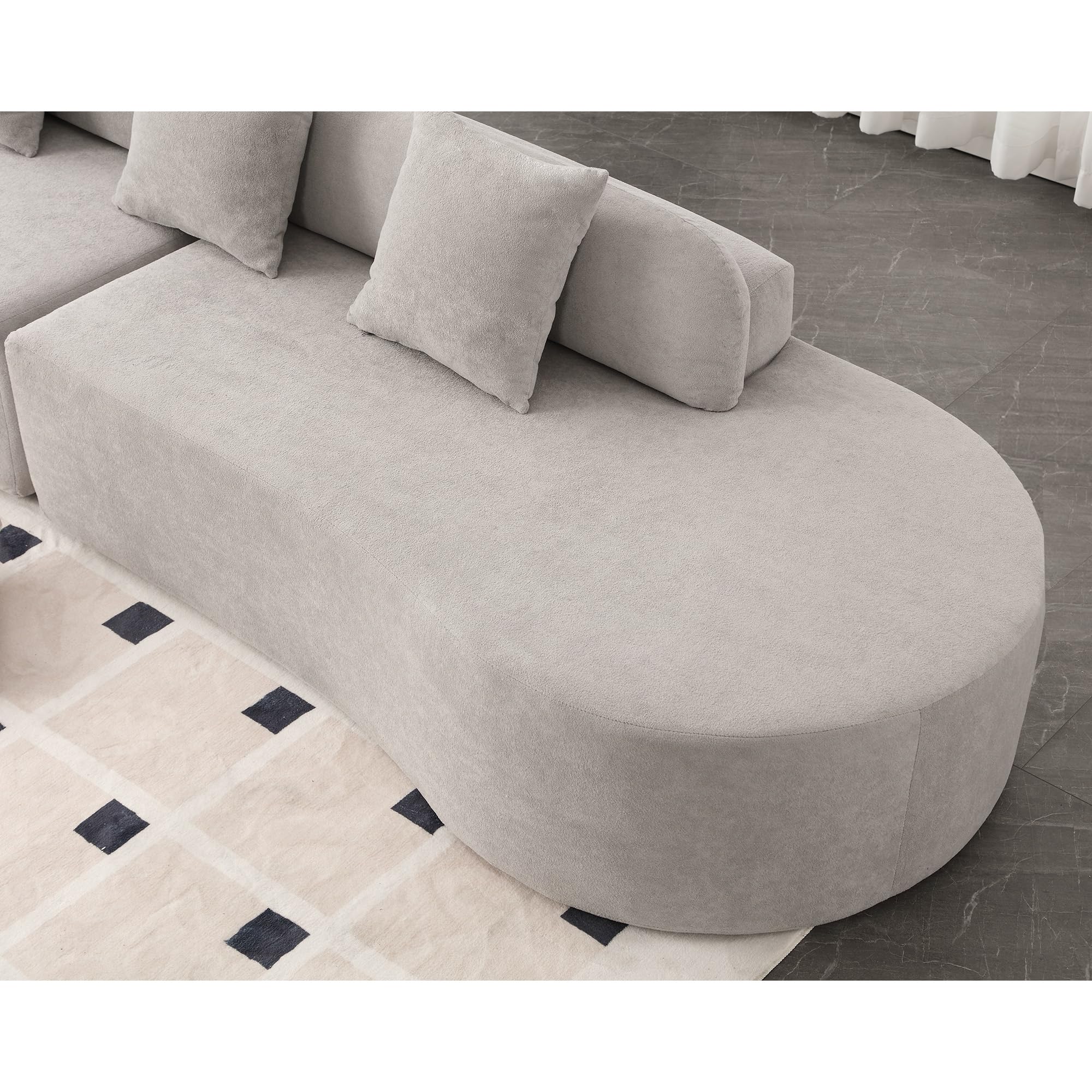 ACQCA 130.5" Modern Curved Combination Sofa, Cloud Couch with 3 Removable Pillows for Living Room, Apartment,Office,No Assembly Required, Gray