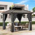 10'x10' Hardtop Gazebo, Heavy Duty Aluminum Permanent Outdoor Pavilion with Curtains and Netting for Garden, Patio, or Backyard (Grey, 10'x10')