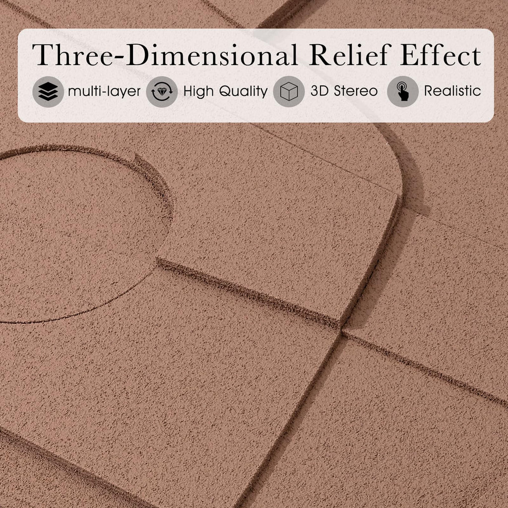 AMAATE 3 Pieces 3D Sandstone Wall Art, Black Metal Framed Modern Abstract Geometric Relief Wall Decor, Brown White Textured Wall Paintings for Living Room Bedroom Office, 24x36 Inches, Ready to Hang