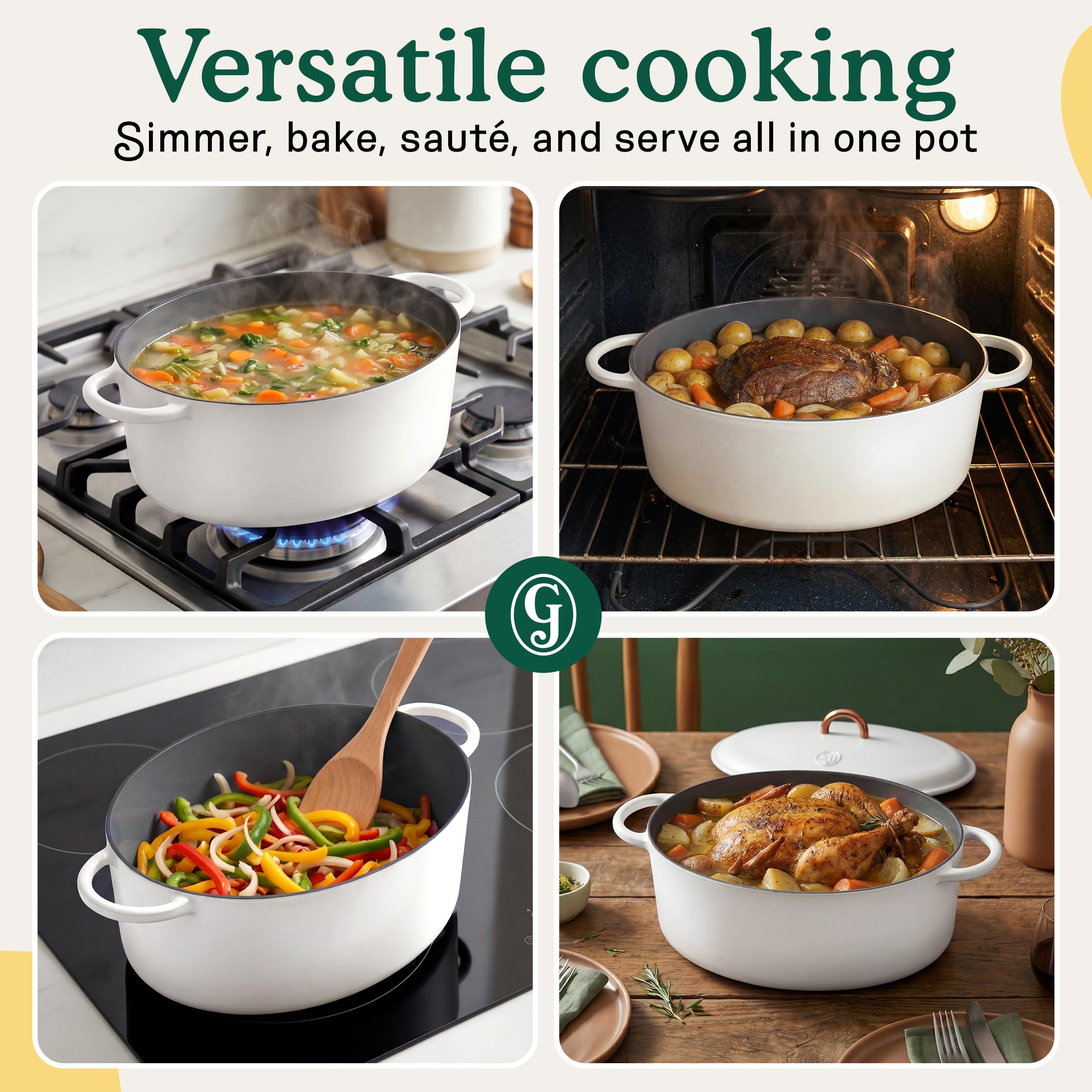 Great Jones Dutchess Cast Iron Dutch Oven Pot With Lid (Salt) - Large 6.75 Quart Size, Dual Handles - All Stovetop Safe - 500° Dutch Oven For Bread Baking | Dishwasher Friendly