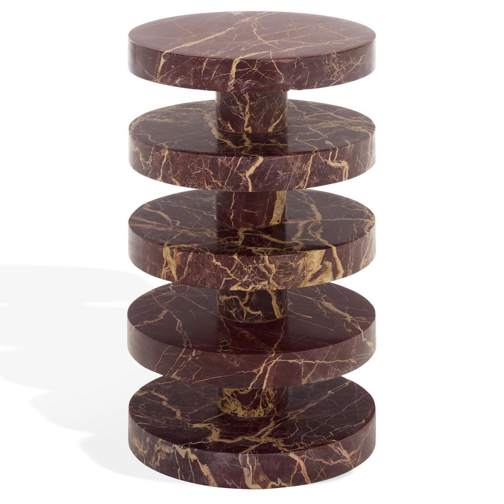 SAFAVIEH Couture Collection – Danny Red & White Stacked Round Marble Accent Table, Fully Assembled (SFV5766C)