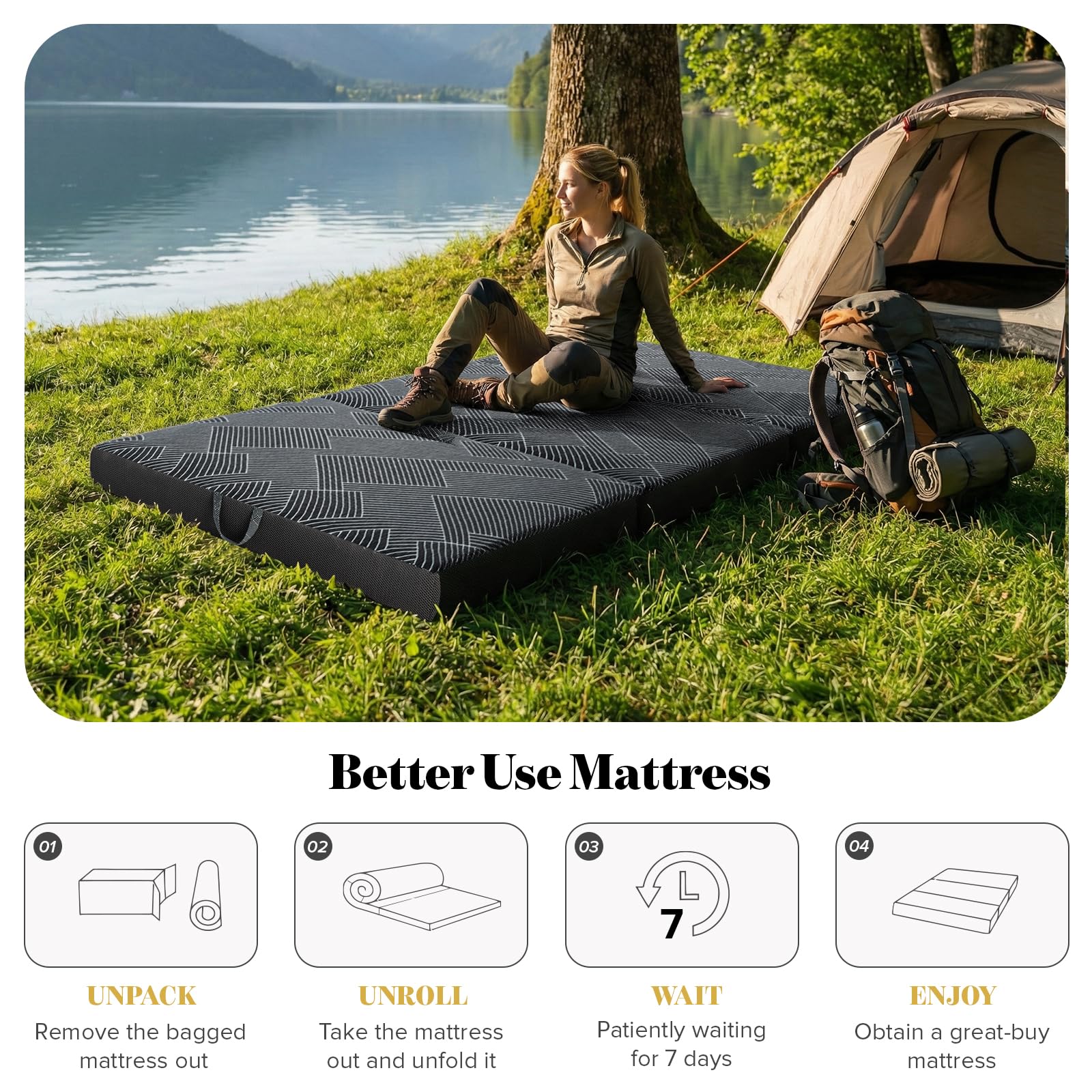 Tri Folding Mattress King Size - Foldable Mattress Trifold Memory Foam Mat with Washable Cover, Handle & Non-Slip Bottom Portable Foldable Floor Sofa Bed for Travel Camping Guest - 6 Inch, 80"x76"x6"