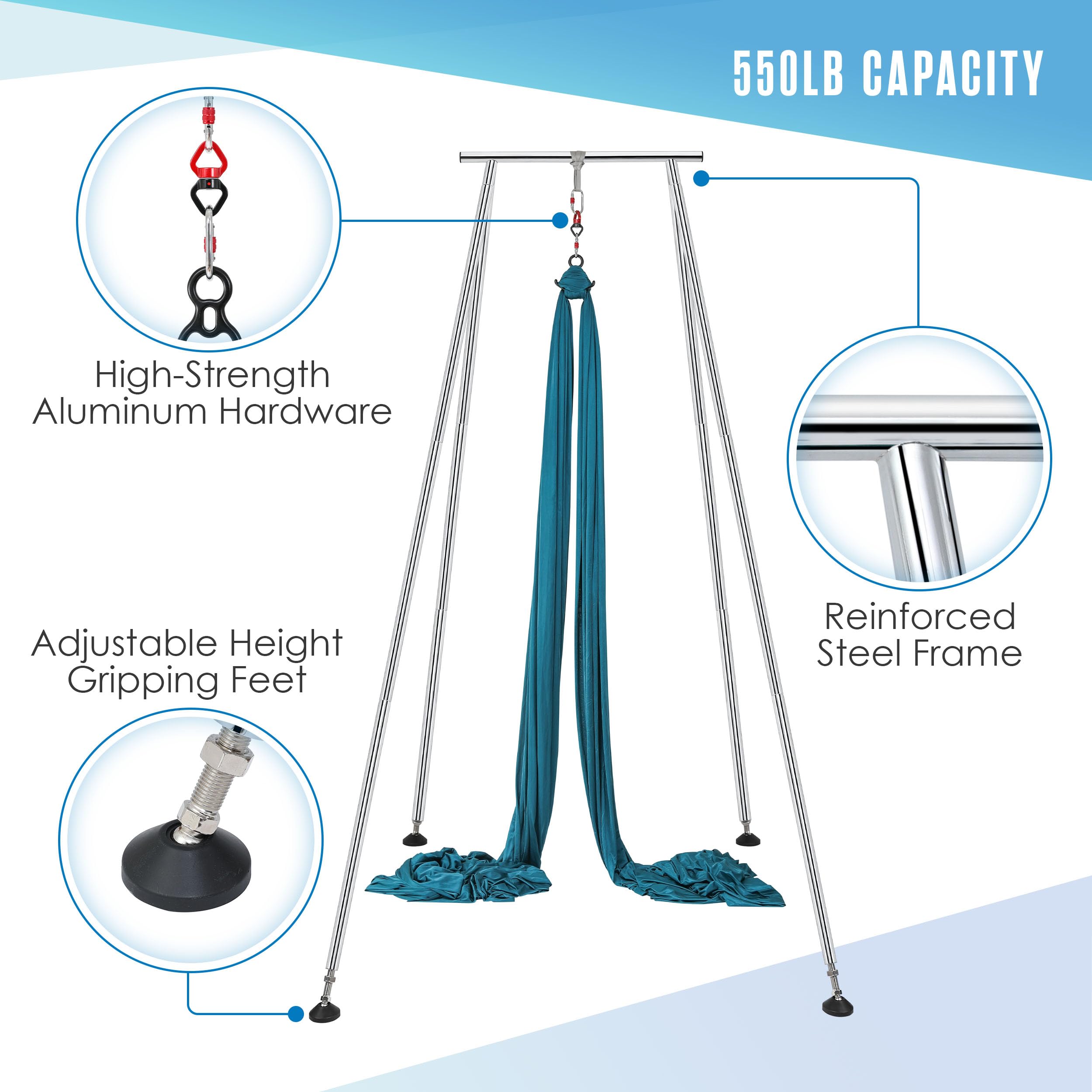 Houseables Aerial Silks, Aerial Yoga Stand, Yoga Swing Stand, Ariel Silks For Home, Ariel Swing, 10 FT Steel Frame, 13 YD Teal Fabric, Hammock, Gymnastics, Acrobatics, Indoor, Equipment Set, Portable