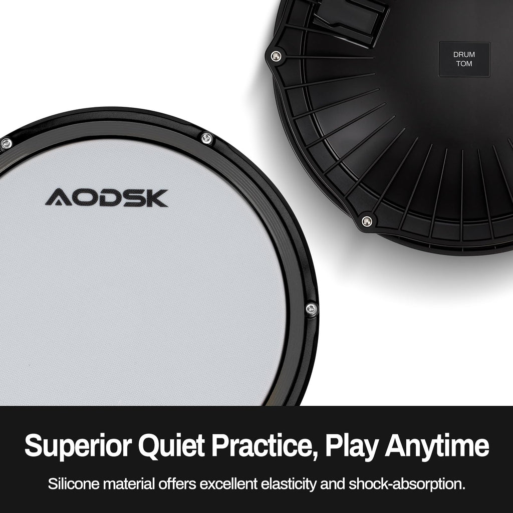 AODSK Electric Drum Set with Quiet Mesh Pads,Electronic Drum for Beginner,USB MIDI,Throne,Headphones,Sticks, Included 40 Kits and 450 Sounds