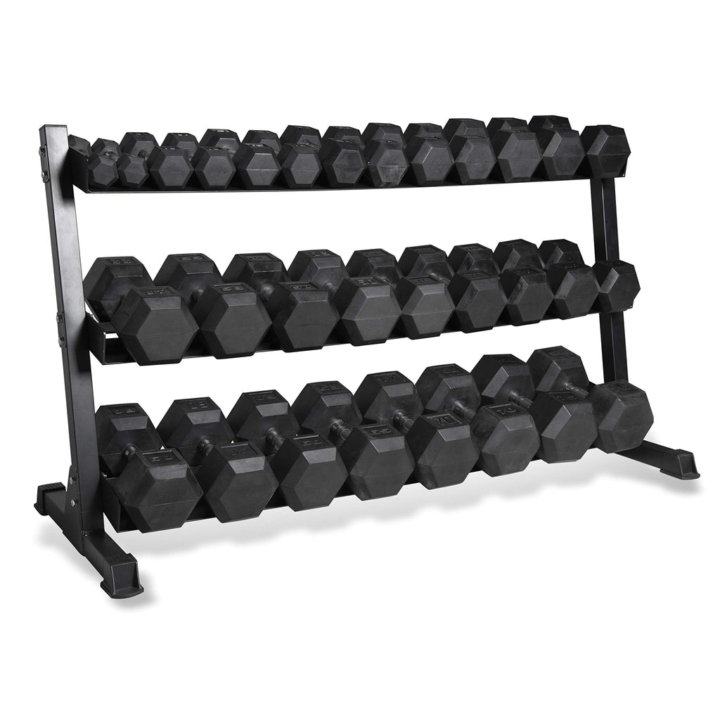 CAP 1200 LB Dumbbell Set with 3-Tier Rack, Rubber Hex Weights, Home & Commercial Gym Weight Set for Strength Training, Chrome Handle, Black Rack