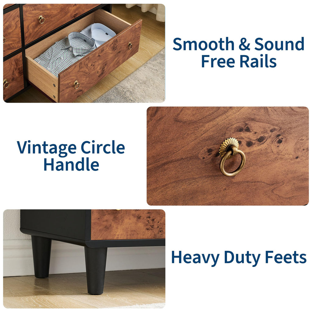 IDEALHOUSE 6 Drawers Dresser for Bedroom, 47" Wide Modern Chest of Drawers with Vintage Circle Handle w/Curved Profile Design, Wood Dresser for Living Room, Hallway, Entryway, Natural Oak