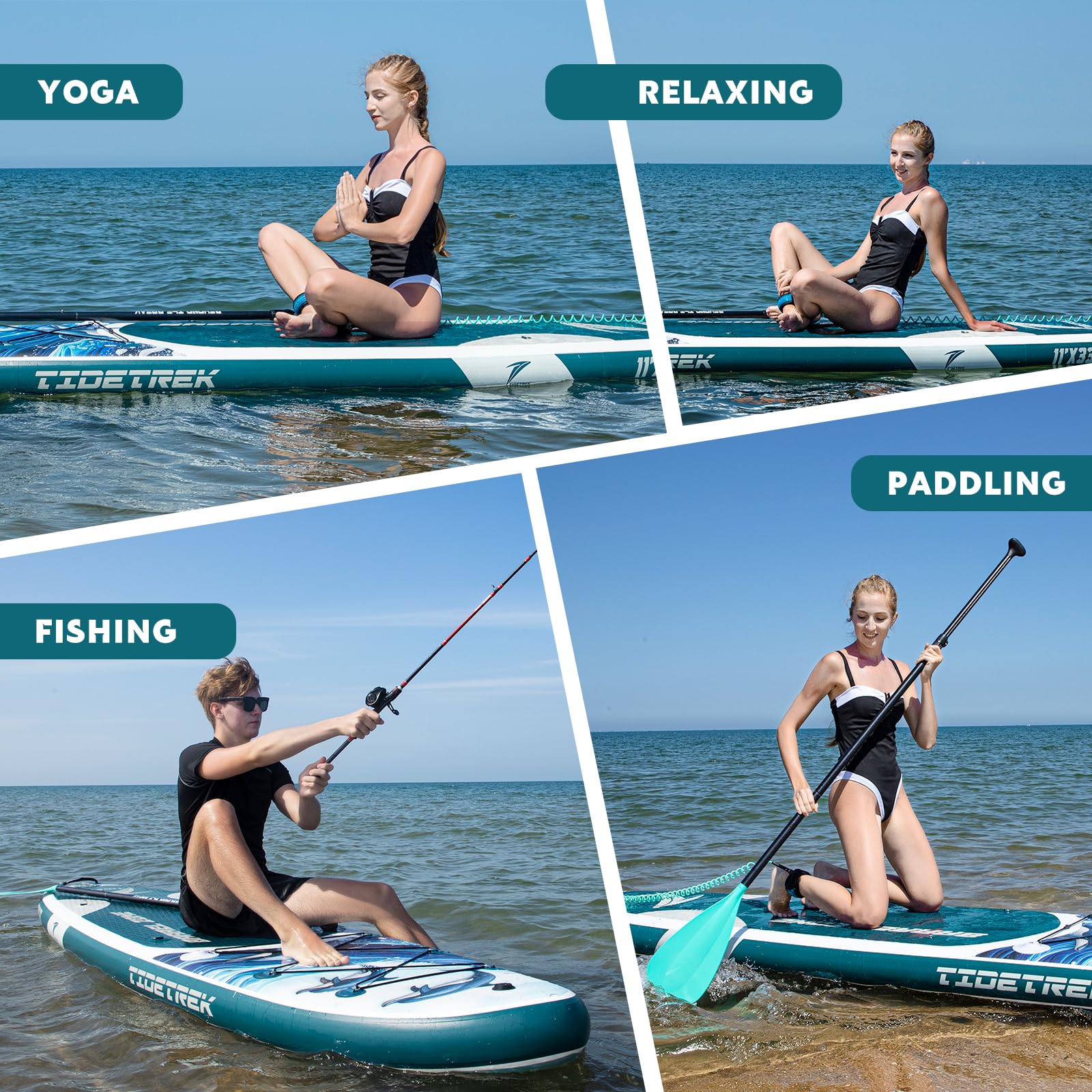 TIDETREK 11'/11'6" x 33"/34" x 6" Inflatable SUP Paddle Board – Extra-Wide, Stable Stand Up Paddle Board with Premium Full Accessory Set for Adults & Youth (Ocean Spirit, 11'x33 x6)