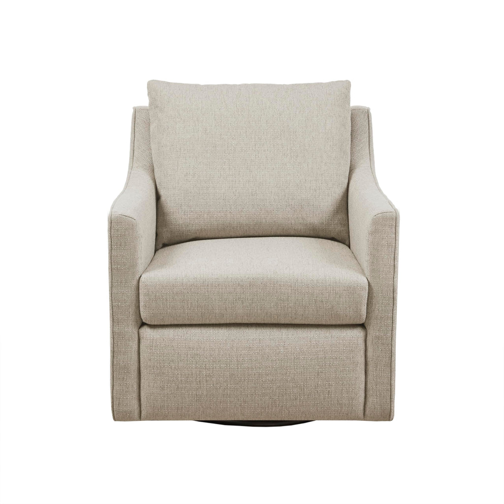 Martha Stewart Amber Swivel Chair for Living Room Barrel Style Bedroom Lounge Removable Foam Seat Cushion Upholstered, Nursery Furniture, Metal Base, Fully Assembled, 30.5" D x 30" W x 35" H, Natural