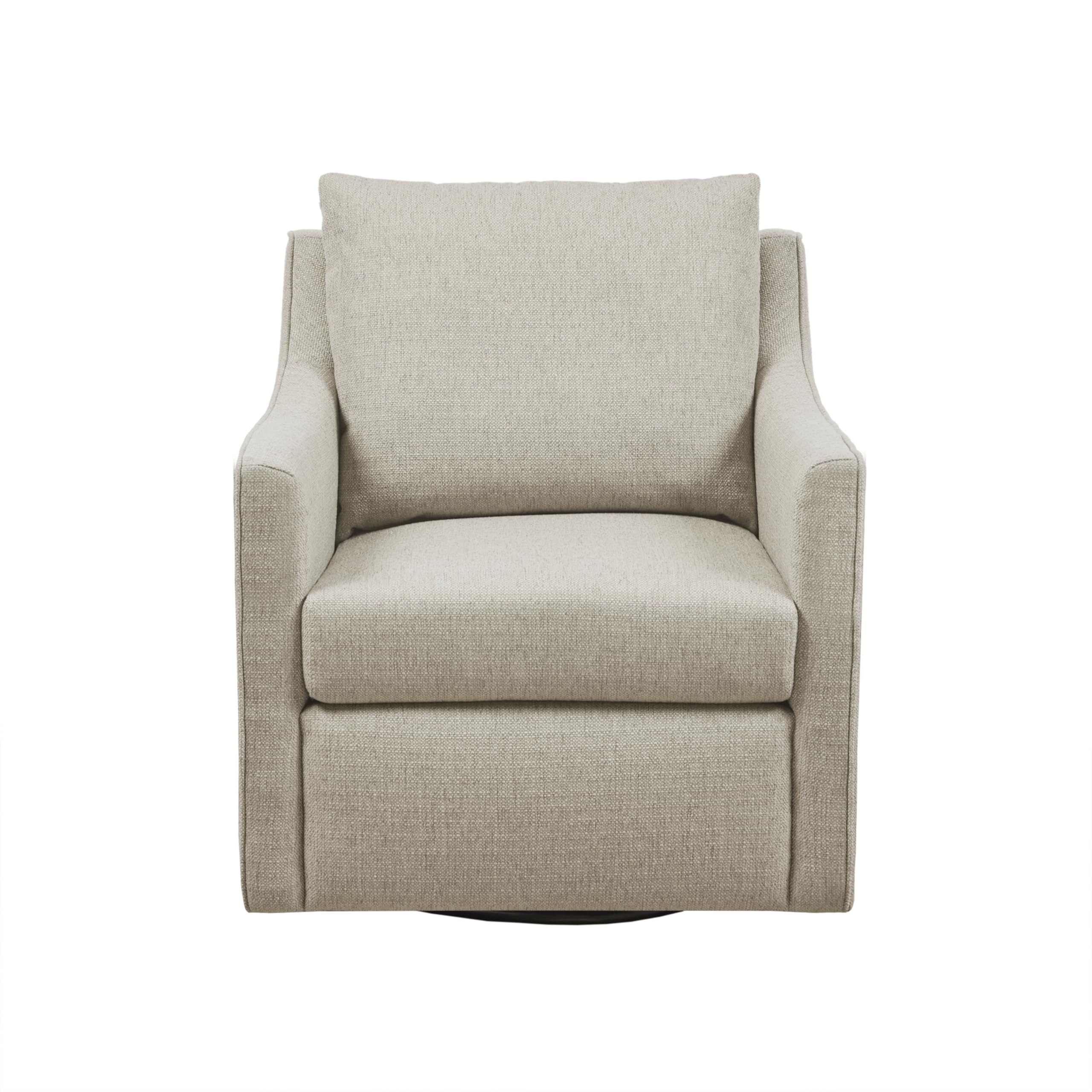 Martha Stewart Amber Swivel Chair for Living Room Barrel Style Bedroom Lounge Removable Foam Seat Cushion Upholstered, Nursery Furniture, Metal Base, Fully Assembled, 30.5" D x 30" W x 35" H, Natural