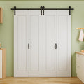 64" x 84" Pre-Assembled 1 Raised Panel Bifold Barn Door, Paintable White Primed Pre-Finished Bi Fold Barn Door and Hardware Kit Included, 72" Track Kit for 4 Closet Doors for Pantry Laundry Bathroom