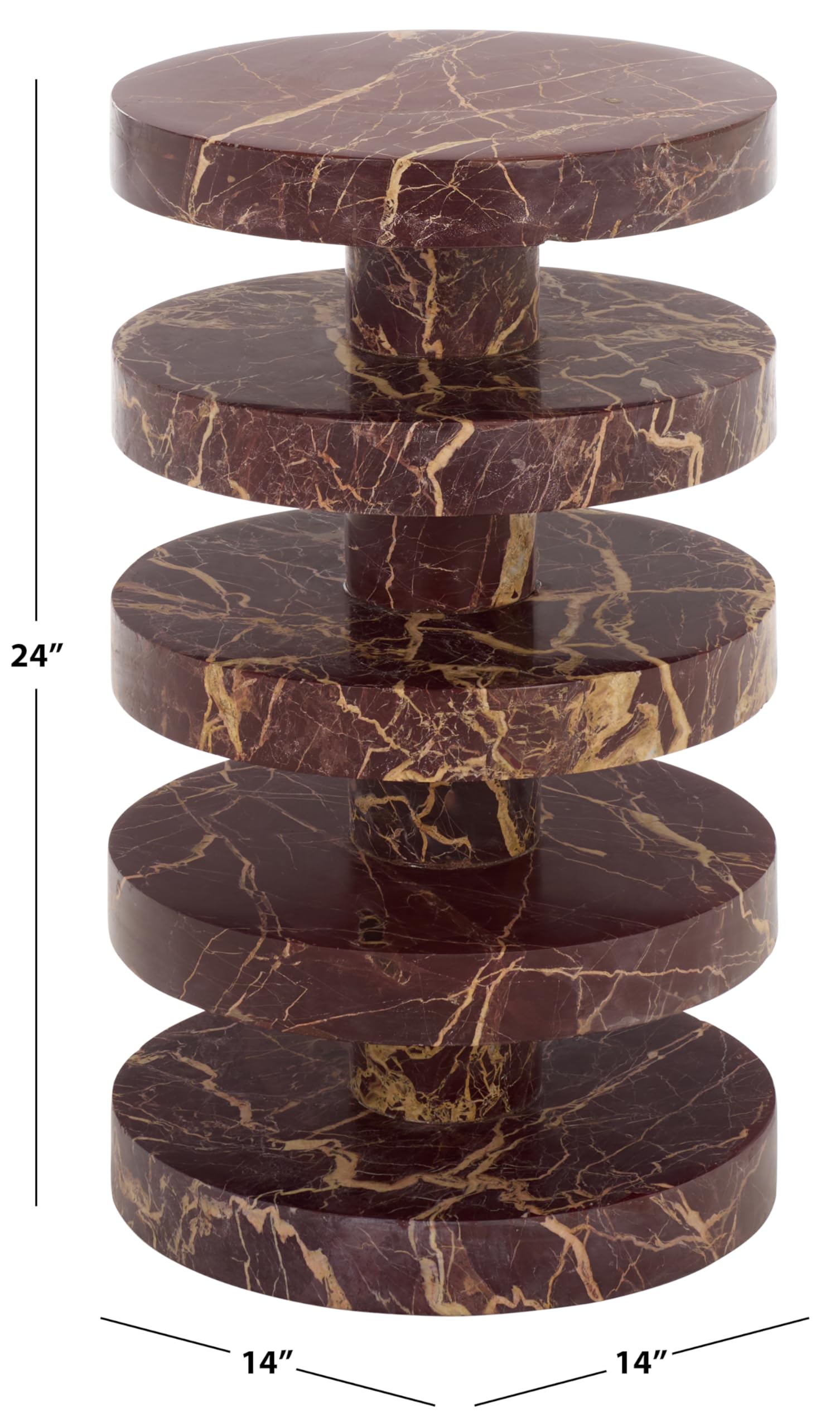 SAFAVIEH Couture Collection – Danny Red & White Stacked Round Marble Accent Table, Fully Assembled (SFV5766C)