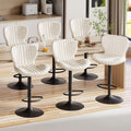 Shintenchi Bar Stools Set of 6 Modern Swivel Bar Chairs, Counter Height Faux Leather Metal Barstools, Upholstered Island Chairs with Back and Footrest, Beige