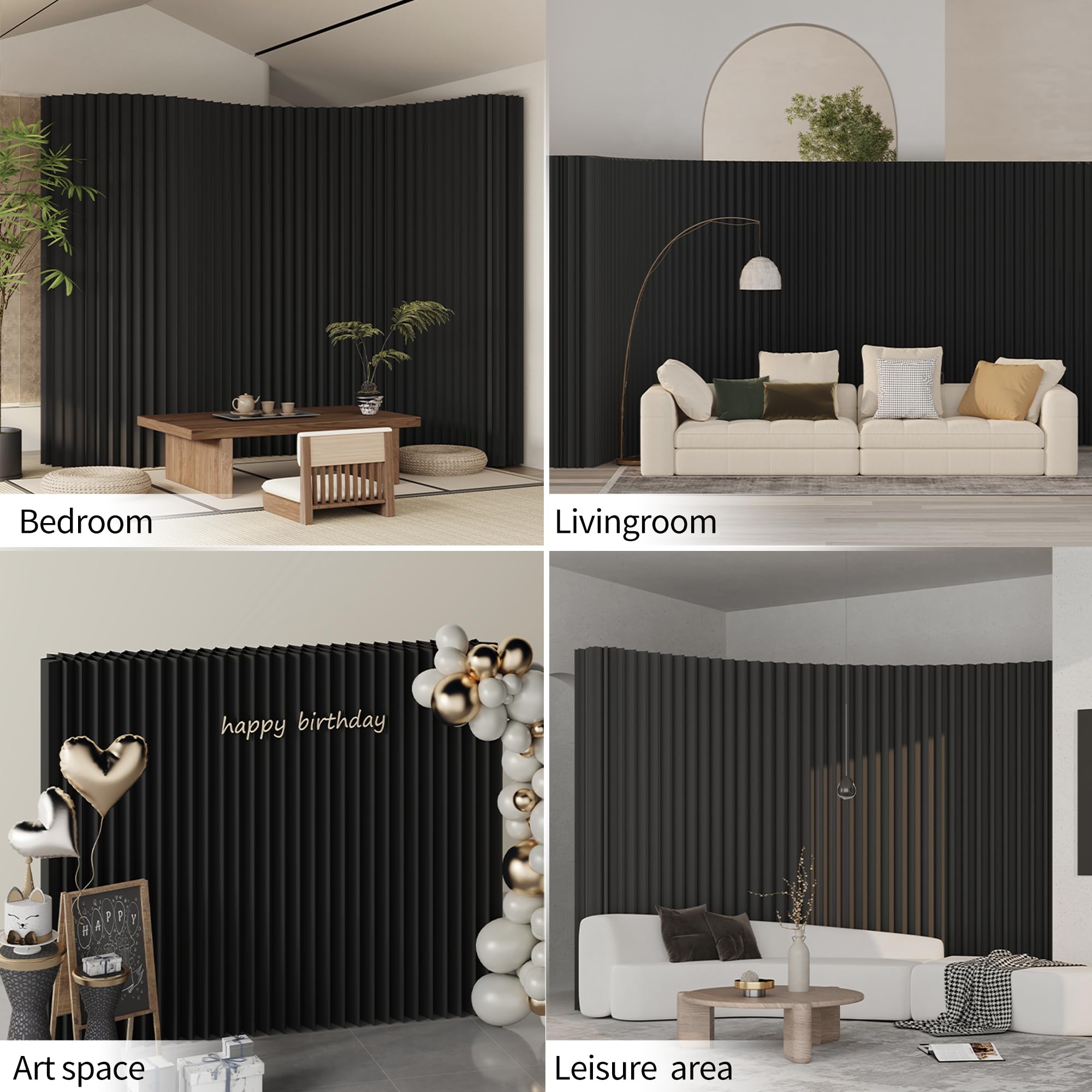 Paper Room Divider – Folding Privacy Screen & Portable Partition, Indoor Freestanding Wall for Home, Office, Clothing Store & Business Use(Black)
