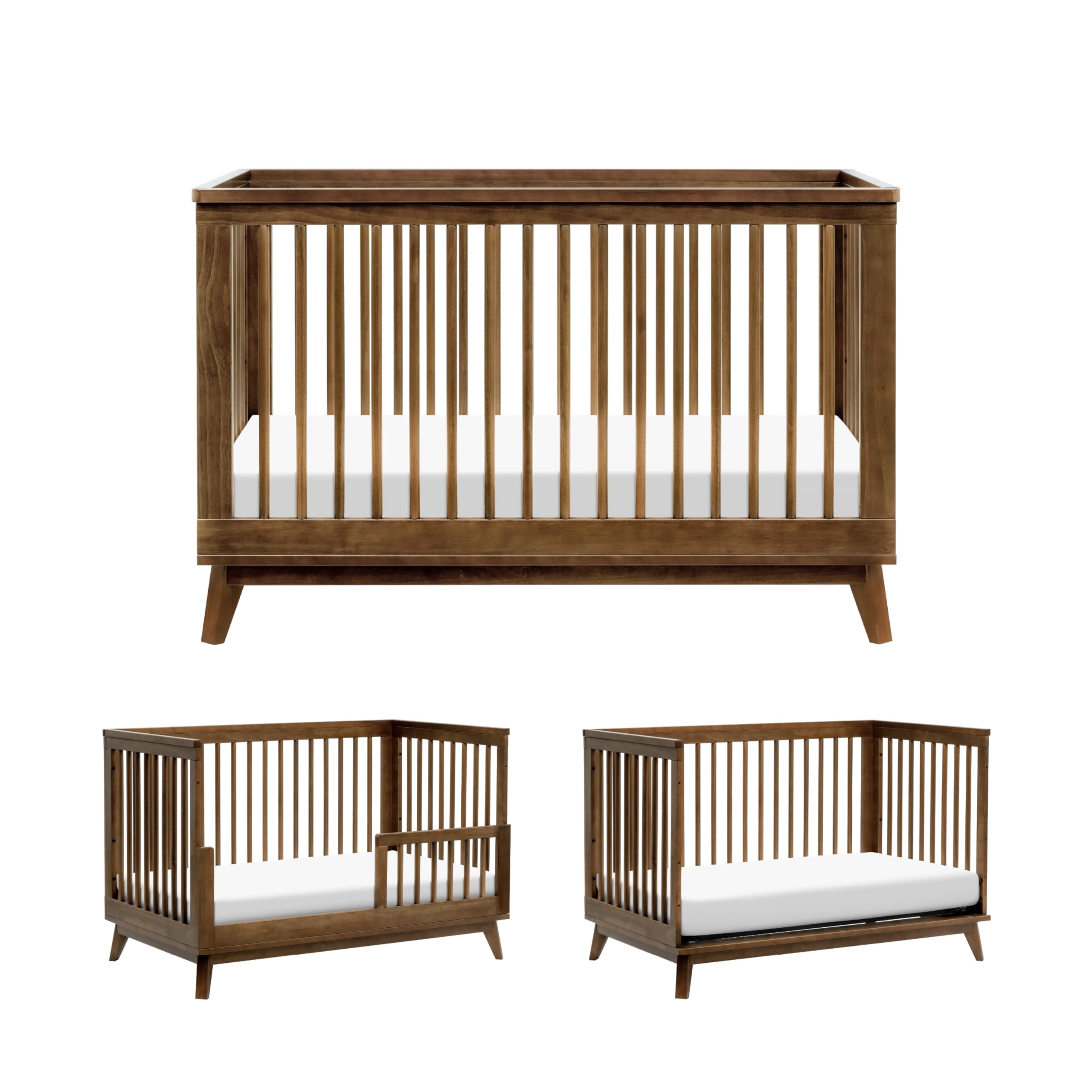 Babyletto Scoot 3-in-1 Convertible Crib with Toddler Bed Conversion Kit in Natural Walnut, Greenguard Gold Certified