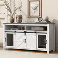 Ball & Cast Farmhouse Sideboard Buffet Cabinet with Storage, 59.3" TV Stand with Sliding Barn Door &Mesh Panel Door, Hallway Console-Tables Rustic Wood Coffee Bar Table for Dining Kitchen, White