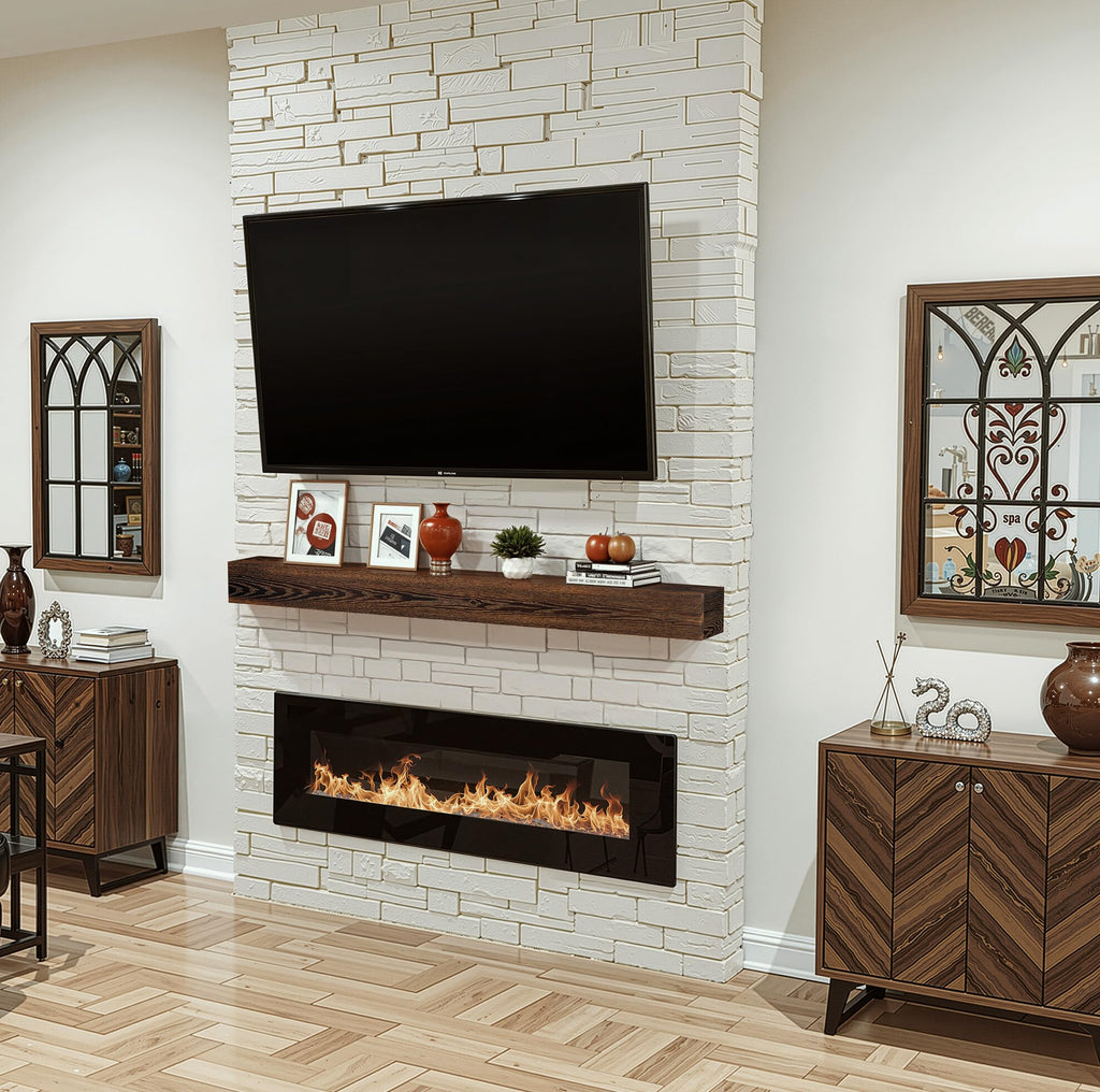 Heimlove Fireplace Mantel Shelf 72 Inch,Handmade Rustic Solid Wood Mantles for Over Fireplace,Wall Mounted Floating Fireplace Mantel Shelf for Living Room Decor,72"x 8"x 6"-Dark Carbonized