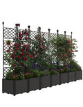 Hipicute 7 PCS Plastic Plant Box with Metal Trellis, Raised Garden Bed with Trellis Planter for Climbing Plant Outdoor Raised Privacy Screen for Patio Balcony,Planter Box for Backyard Patio