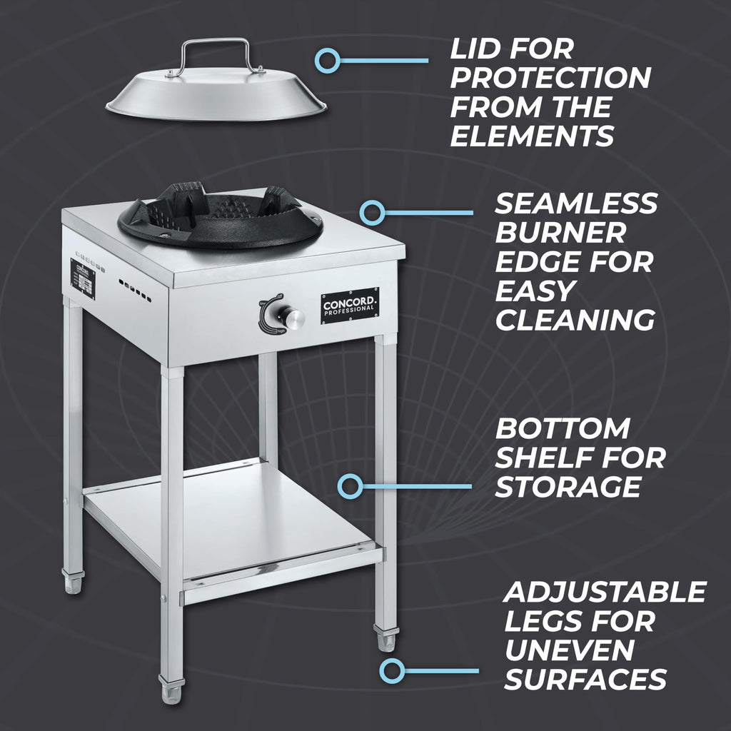Concord Professional Vortex Burner Stainless Steel Commercial Wok Range Single Burner Outdoor Propane Stove. Great for Stir Fry, Outdoor Kitchen, Asian Cuisine