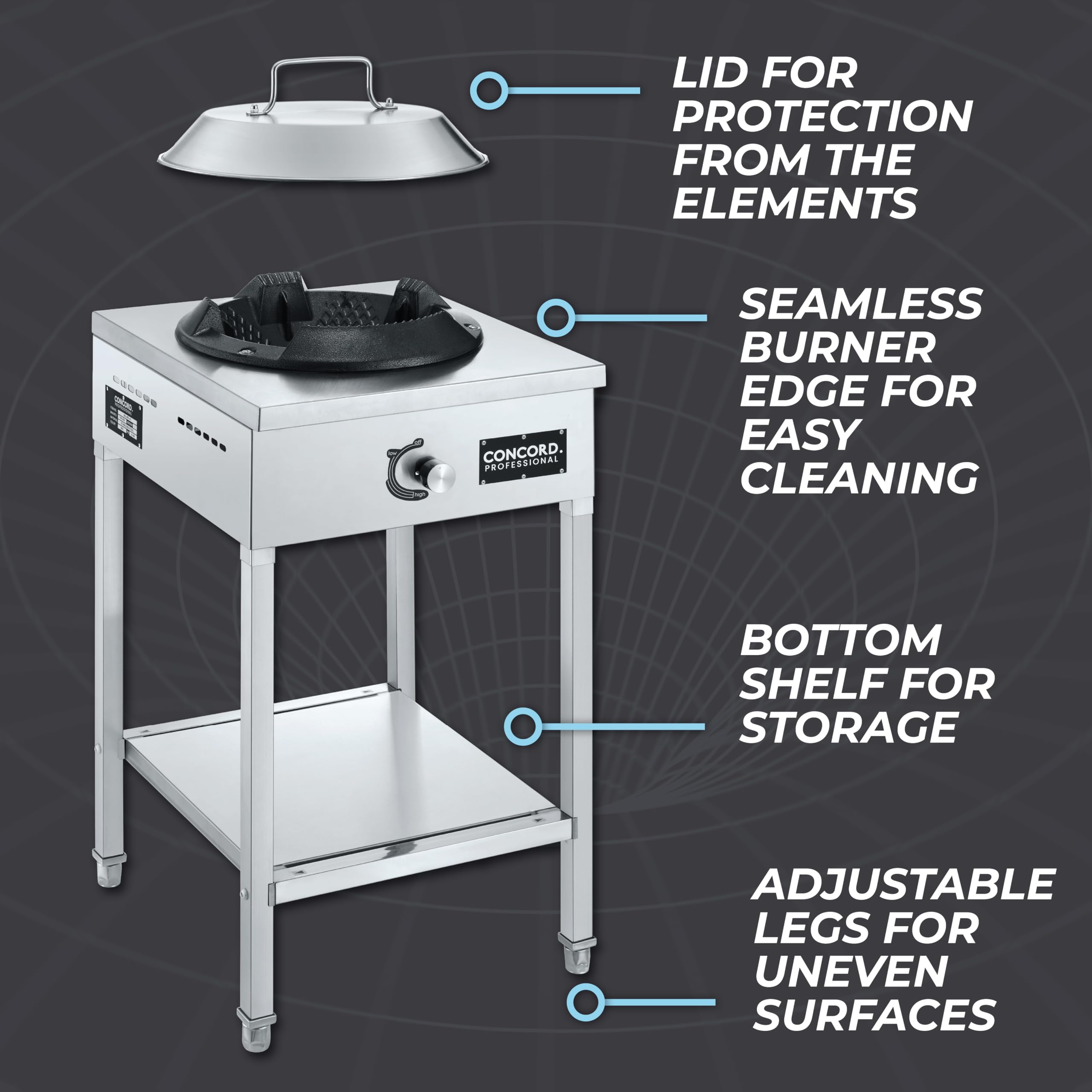 Concord Professional Vortex Burner Stainless Steel Commercial Wok Range Single Burner Outdoor Propane Stove. Great for Stir Fry, Outdoor Kitchen, Asian Cuisine