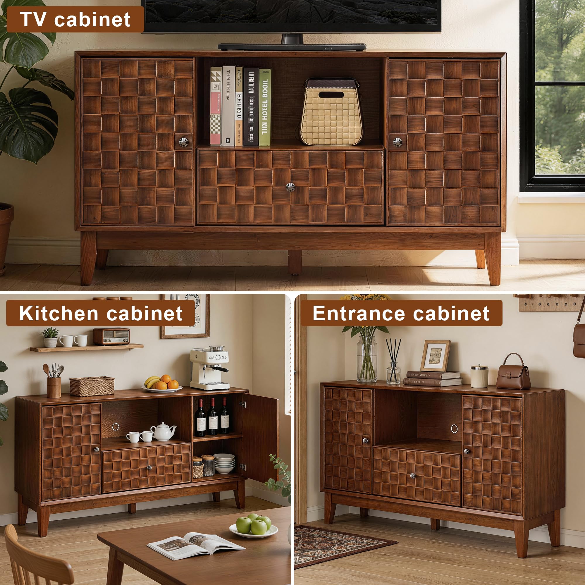 ZIXUANXIMU 56" Multi-Use TV Stand Cabinet, Mid Century Sideboard Buffet Cabinet with Storage, Entertainment Center, Kitchen Storage Cabinet, Dining Buffet & Entryway Console Table