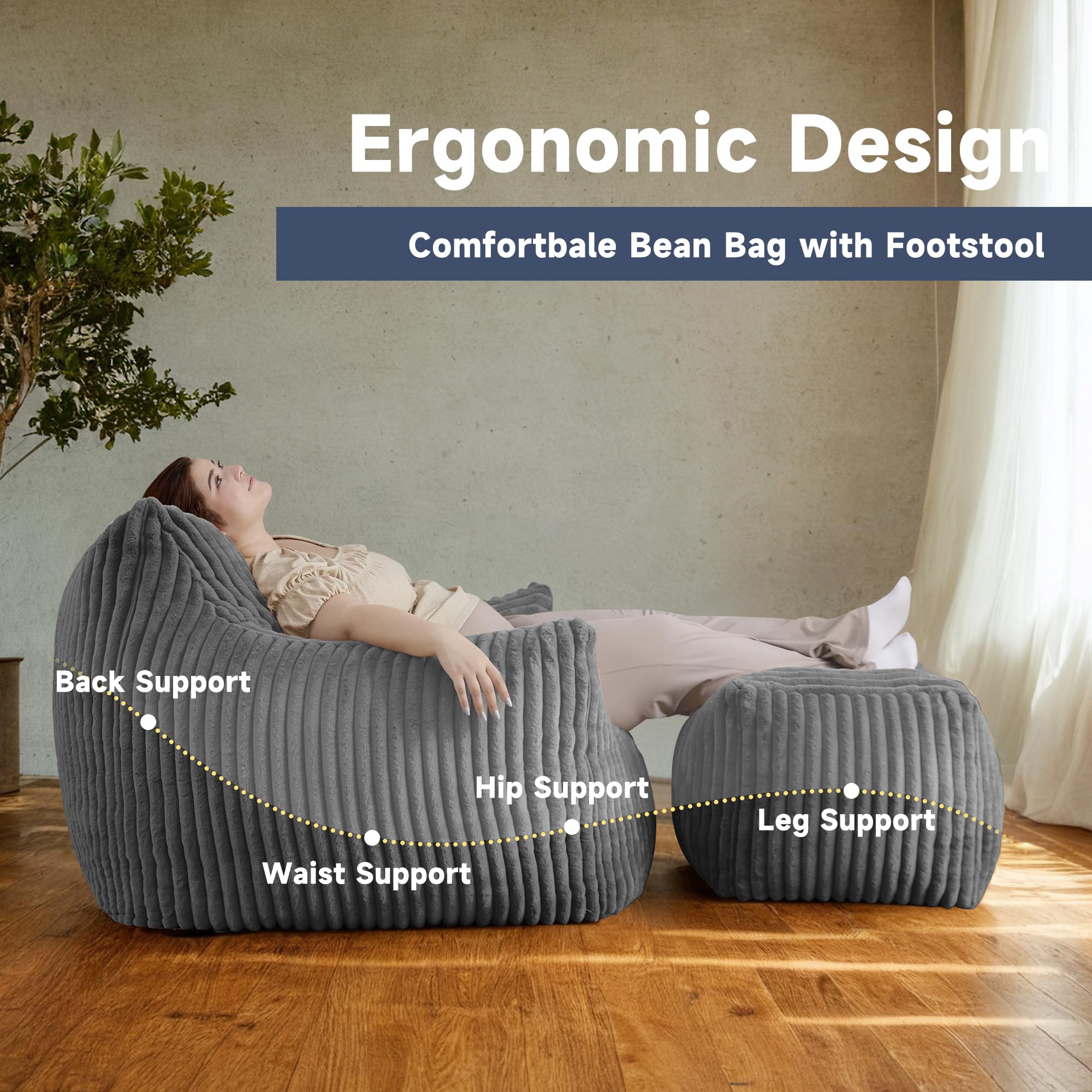 Oversized Bean Bag Chair for Living Room Furniture Bean Bag Chairs for Adults- Small Couch & Lounge Accent Chair for Living Room Chairs or Bedroom