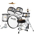 Mendini by Cecilio Drum Set, 5 Piece 16 Inch Junior Drums Kit with Bass, Toms, Snare Drum, Cymbal, Hi-Hat, Drumsticks & Seat for Beginner (Metallic Silver)