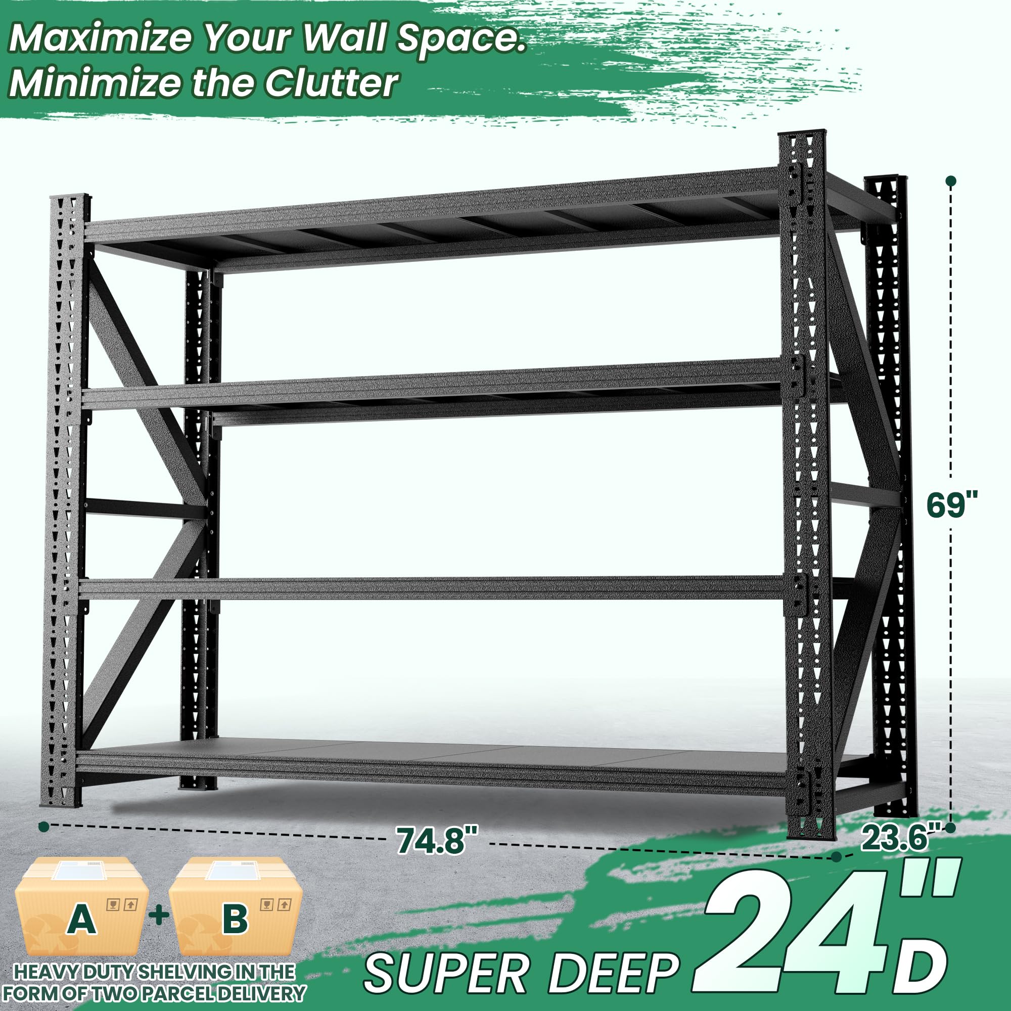VIYET 4-Tier Heavy Duty Garage Shelving,Industrial Shelving for Commercial & Home Use,Garage Storage Racks Heavy Duty Steel Shelves,Ultra-Wide Metal Rack for 3‑Car Garages,Warehouses,Workshops