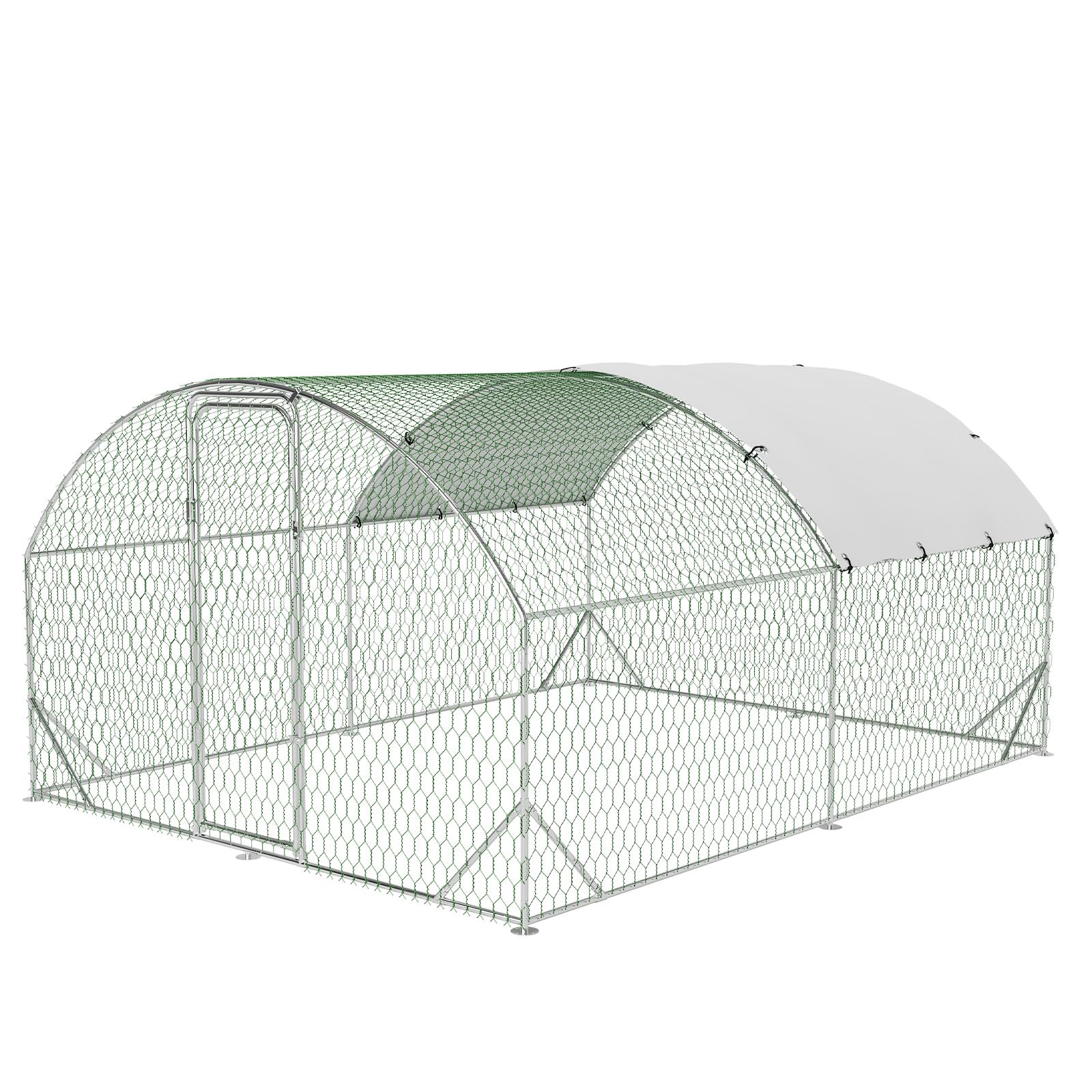 Large Metal Chicken Coop, Doom Roof Chicken Run for Yard, Walk-in Poultry Cage with Waterproof and Anti-UV Cover for Outdoor Backyard Farm (9.8x13.1x6.5FT)