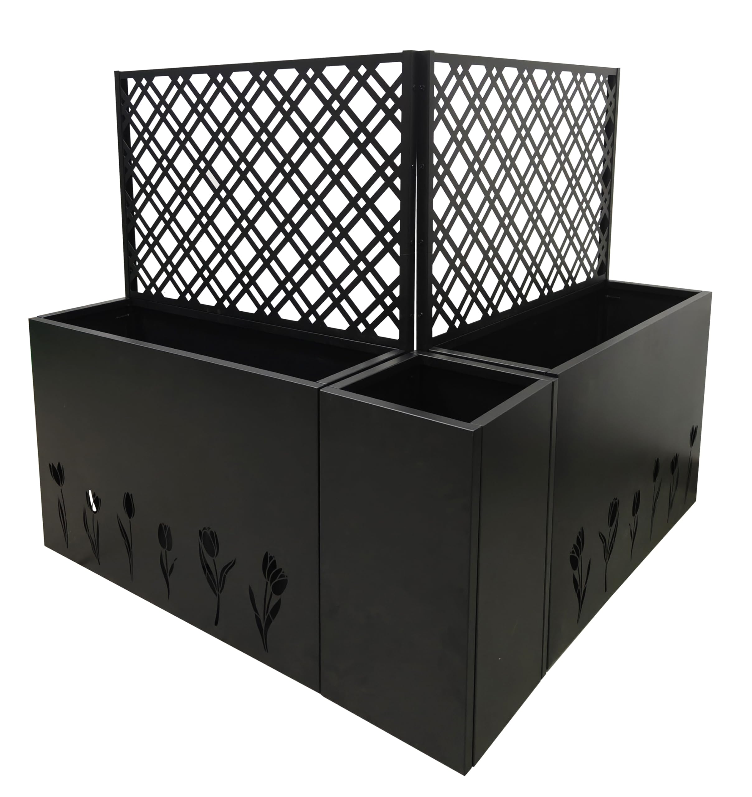 Pasirou 3-Piece Metal Planter Box wtih Trellis- Raised Garden Bed Set of 3 for Outdoor Indoor Use, Rust-Resistant Planter Box with Drainage Holes