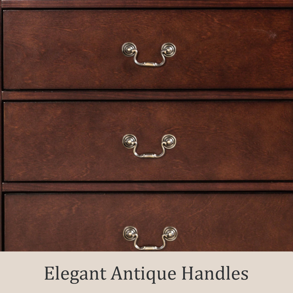 Furniture of America Louis Philippe Traditional Wooden 6 Drawer Dresser with Mirror, Vintage Bedroom Set, Accent Vanity Dressing Table with Antique Nickle Handles, Walk-in Closet, Cherry
