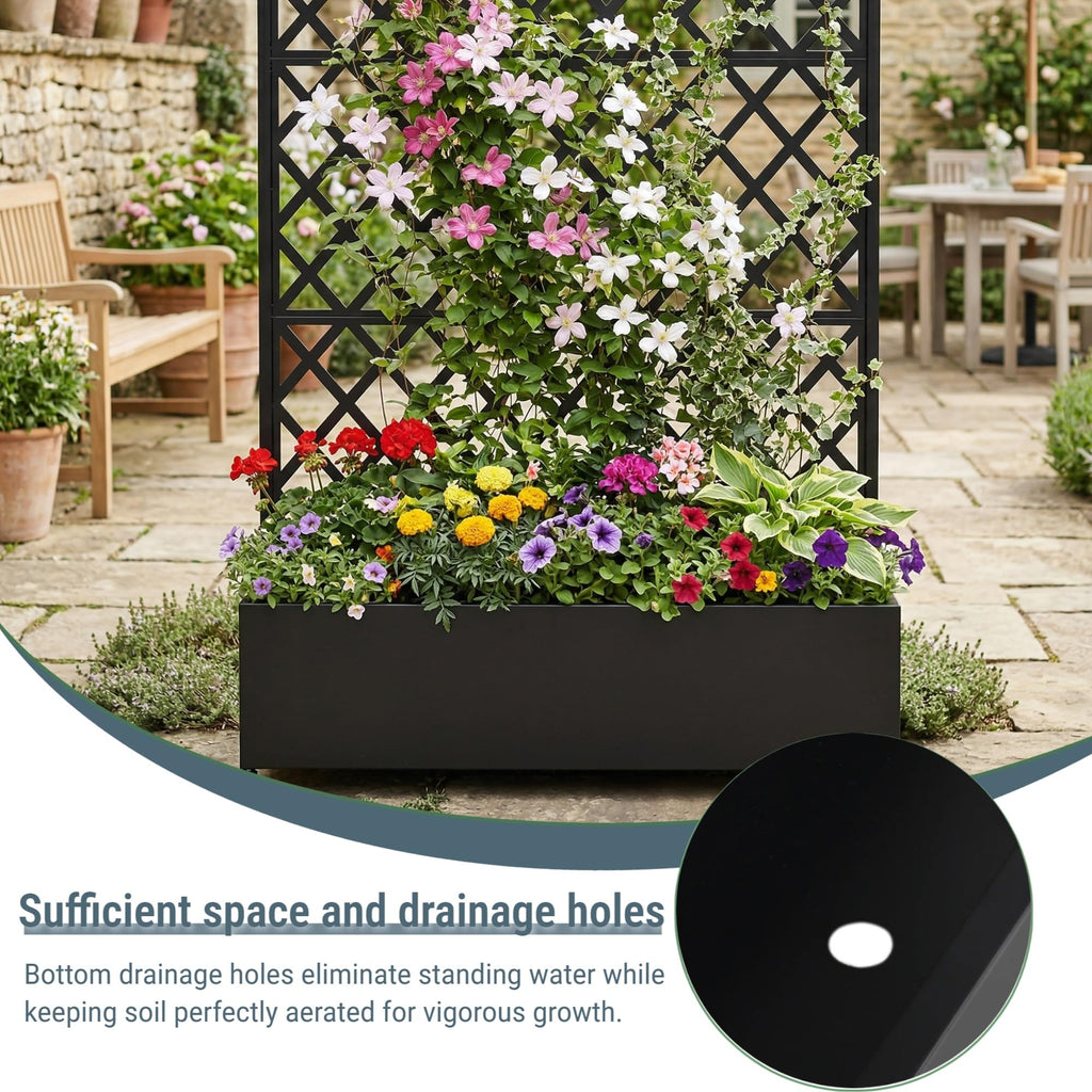 Metal Planter Box with Trellis on Wheels – Large Raised Garden Bed with Privacy Screen & Drainage Holes for Climbing Plants, Vegetables & Vines, Proof Rolling Flower Box for Patio Balcony Backyard