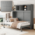Merax Modern Murphy Cabinet Bed with Top Cabinets, Solid Wood Wall Platform Bed/No Box Spring Needed/Easy Assemble Full,Gray