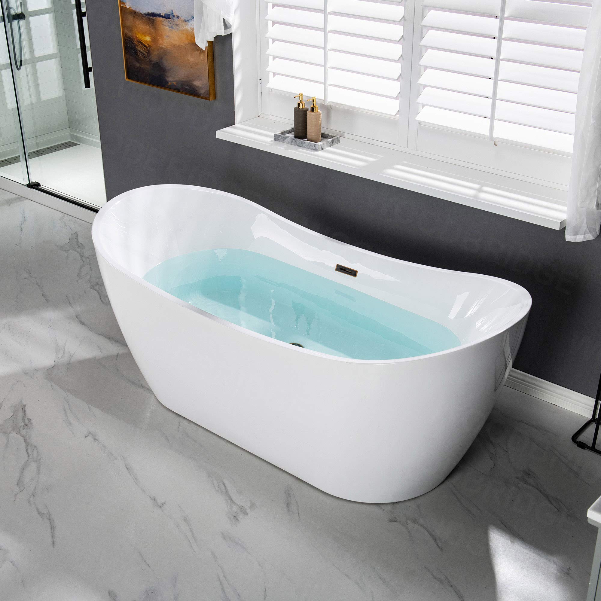 WOODBRIDGE 71" Acrylic Freestanding Bathtub Contemporary Soaking Tub, White Acrylic (Oil Rubbed Bronze Drain/Overflow),B0017 ORB Drain &O