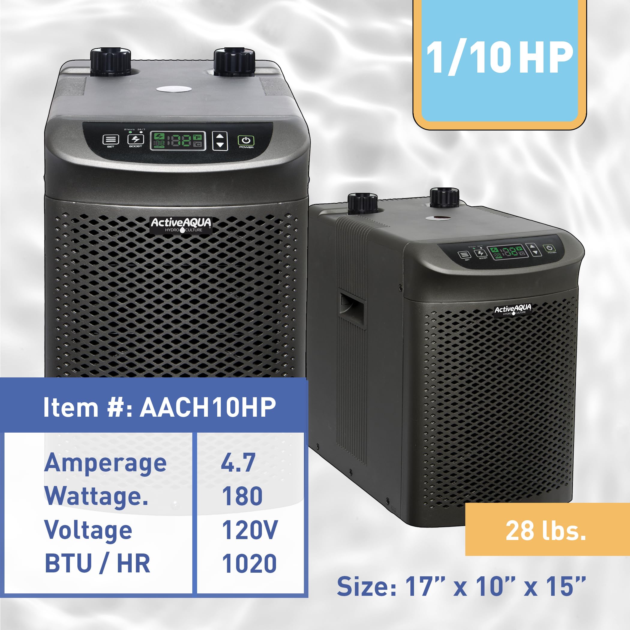 Active Aqua 0.10 HP Water Chiller with Boost | Cold Plunge & Ice Bath Cooler | Digital Temp Control | Fresh & Salt Water, Hydroponics, Aquariums | 10–40 Gal