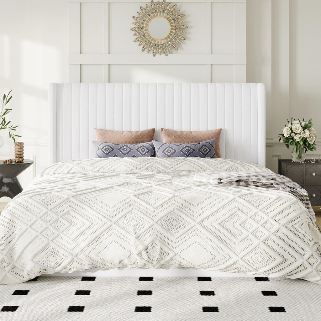 Allewie King Size Lift Up Storage Bed Frame, Hydraulic Support System, Upholstered Platform Bed Frame, Underneath Storage, Vertical Channel Tufted Headboard with Wingback, No Box Spring Needed, White