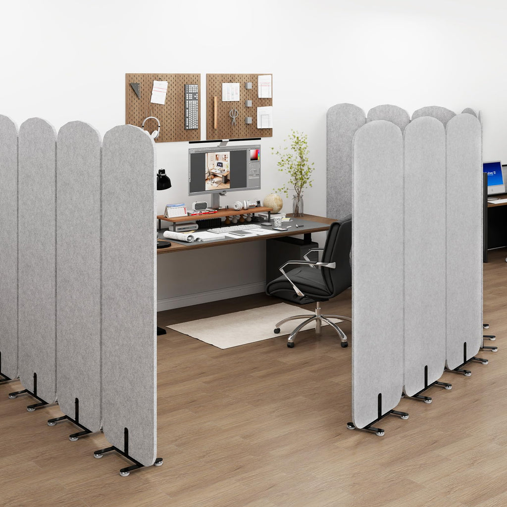 Natwind 3-Panel Office Room Divider, 73.2 x 71 inches Portable Office Partition, Freestanding Folding Privacy Wall for Cubicle & Temporary Indoor Space Separation (Grey)