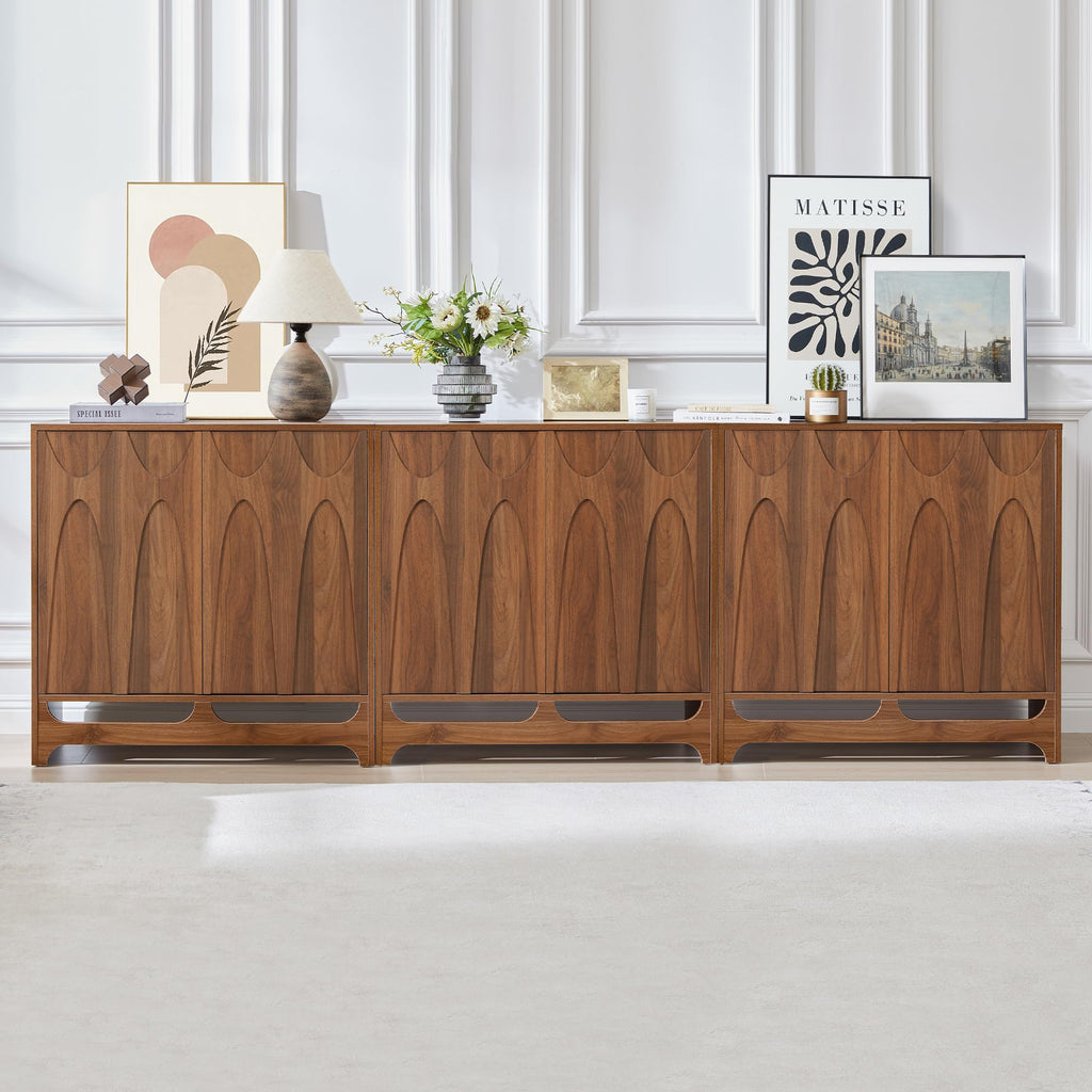 Bifins Sideboard Buffet Cabinet with Storage Set of 3, 94.5” Mid Century Modern Storage Cabinet with Adjustable Shelf and 6 Doors for Dining Room, Living Room,Entry