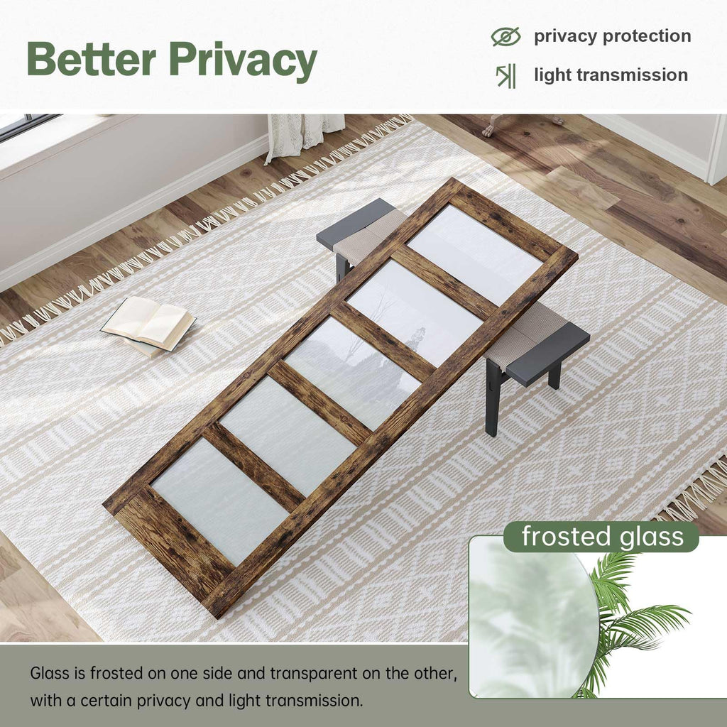 ROYMELO 32x84 Inch Glass Sliding Barn Door Slab and 5.5ft Hardware Kit Included, 5 Frosted Glass, LVL Wood Panel Covered with Brown Water-Proof Scratch-Proof PVC Surface, Simple DIY Assembly