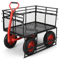 Garden Cart Steel Heavy Duty 1,400 LBS Yard and Garden Wagon with 16 Inch Tire and Adjustable Handle, Attach to ATV or Tractor, Black & Red