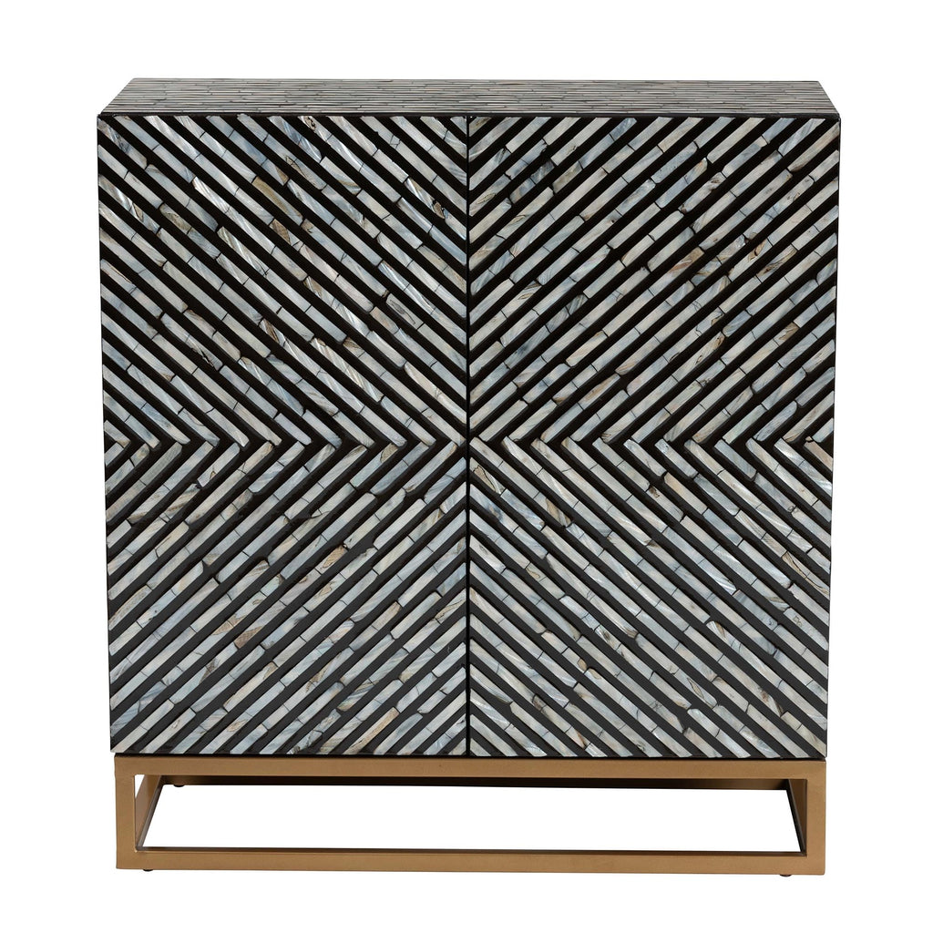 Baxton Studio Belenus Modern Bohemian Herringbone Black Mother of Pearl Storage Cabinet