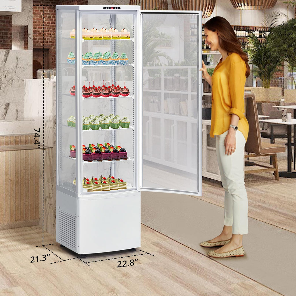 SierraSquad 9.8 Cu.ft Commercial Refrigerator Display Case, Pastry Display Fridge with 4-Sided Double-Layered Glass & LED Lighting, Ventilated Cooling Bakery Display Refrigerator with Casters