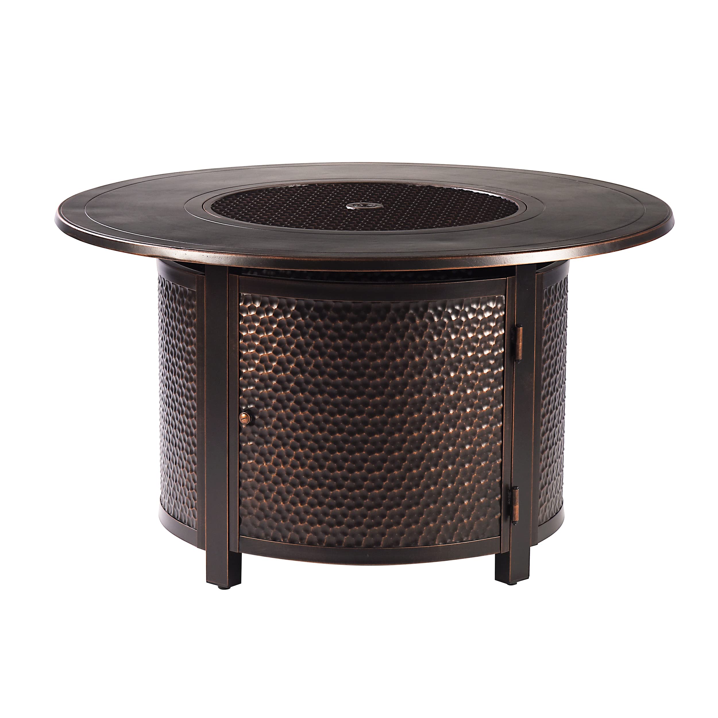 Oakland Living AZMATERA-FPT-AC Aluminum 44 in. Round Propane Beads, Lid and Fabric Cover Finish Outdoor fire Table, Antique Copper