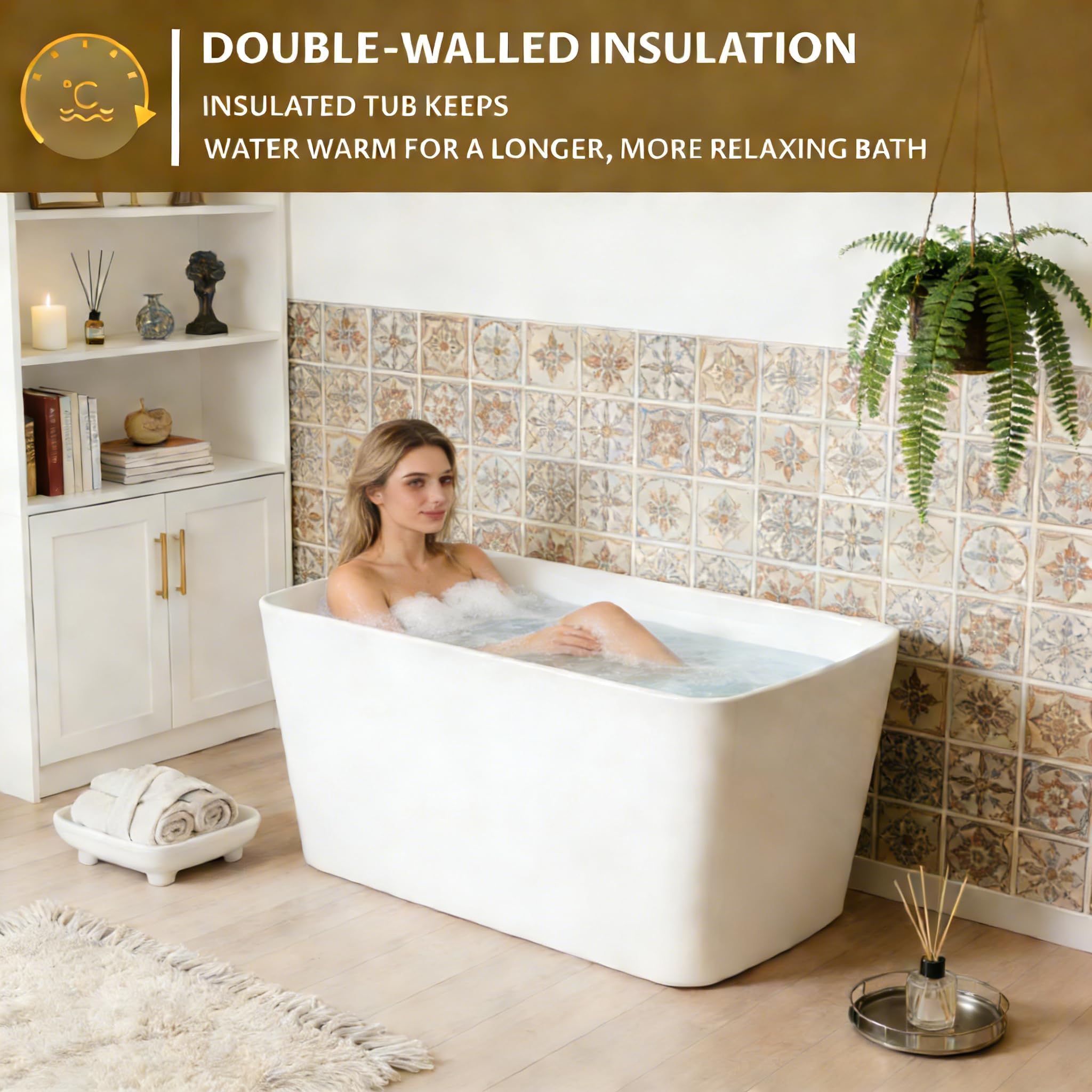 59" Free Standing Tub, Acrylic Freestanding Bathtub, Modern Soaking Tub with Integrated Overflow and Drain, White Bathroom Fixture, Stand Alone Bathtub, cUPC Certified (Pure white, 49 Inch)