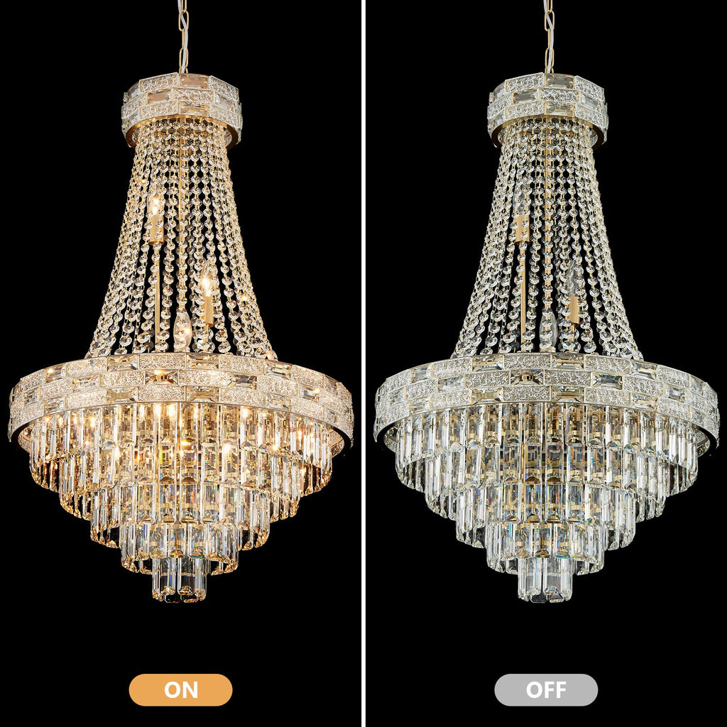 SHAOCHIAO 12-Light Gold Crystal Chandeliers,Empire Chandelier Light Fixture Modern High Ceiling Hanging Chandelier for Entryway,Foyer,Staircase,Hallway,Living Room(H36 x D23.2)