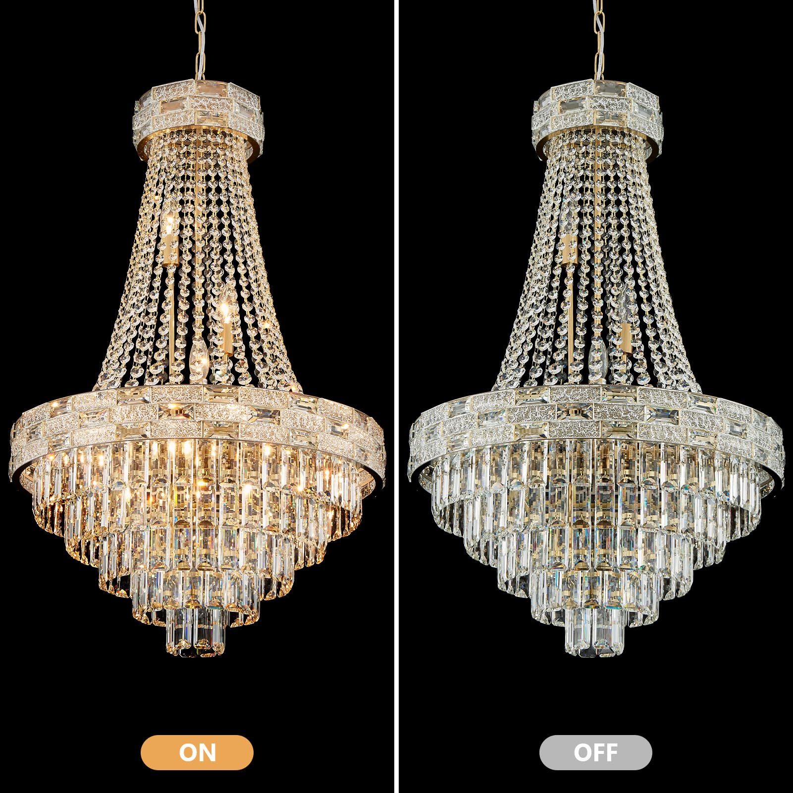 SHAOCHIAO 12-Light Gold Crystal Chandeliers,Empire Chandelier Light Fixture Modern High Ceiling Hanging Chandelier for Entryway,Foyer,Staircase,Hallway,Living Room(H36 x D23.2)